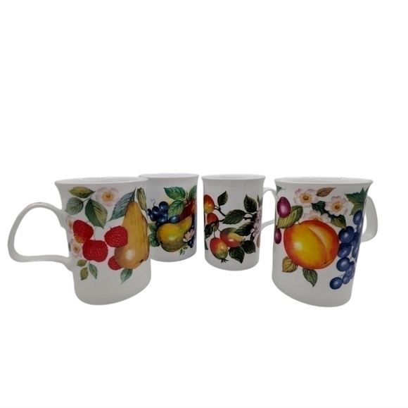LASCELLES VTG Multicolor Fruit Cottage Farmhouse Fine China Mugs/Cups Set of (4) - Picture 4 of 12